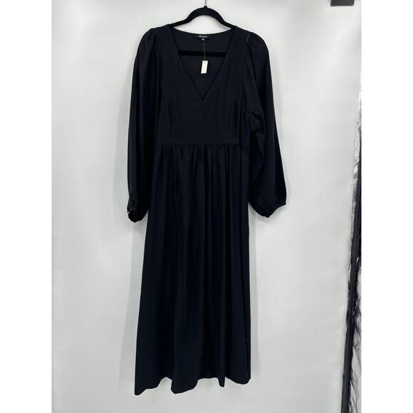 Madewell Michelle V-Neck Empire Midi Dress Black Size Medium NWT NO147 - Picture 3 of 8